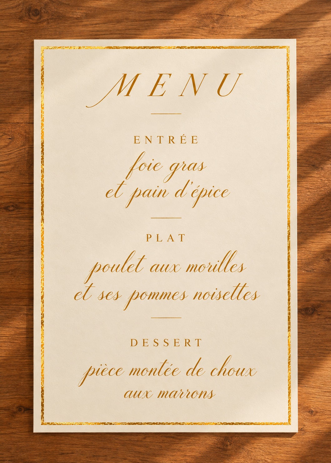 Panneau de menu calligraphié
