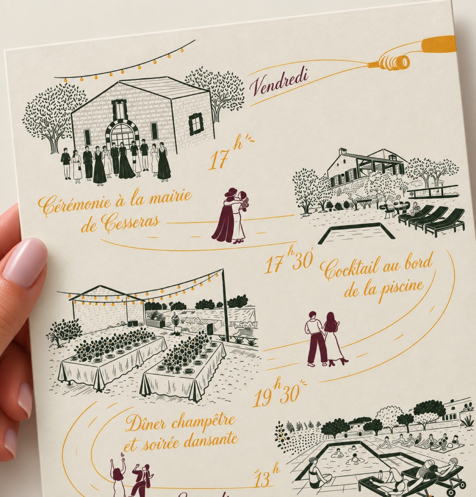 Détail des illustrations du faire-part, partie haute