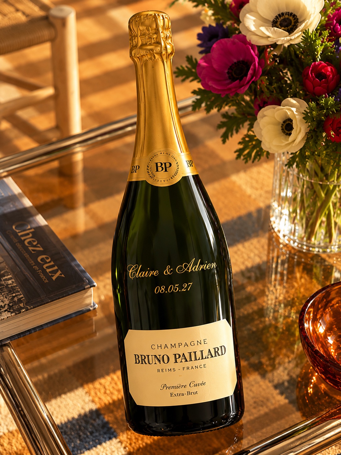 Bouteille de champagne gravée en direct