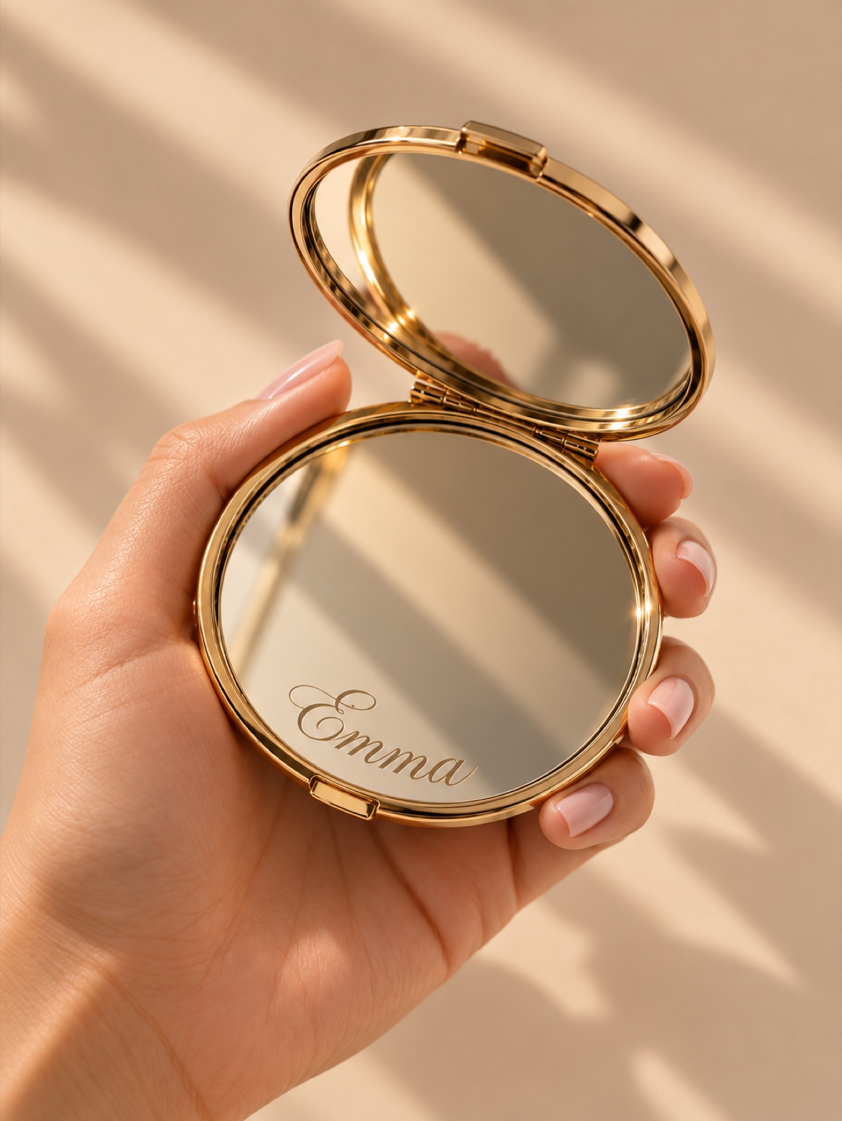 Miroir de poche gravé